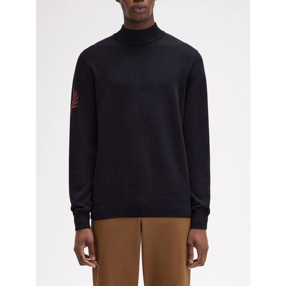 Fred Perry Zwarte Mock Neck Sweater Laurel Wreath Black Heren