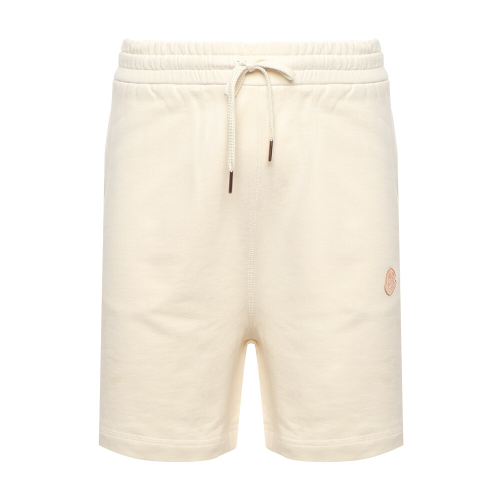 ショートパンツ MONCLER Stretch cotton shorts with maxi logo patch Beige Moncler Gray Logo Patch Cotton Shorts Moncler