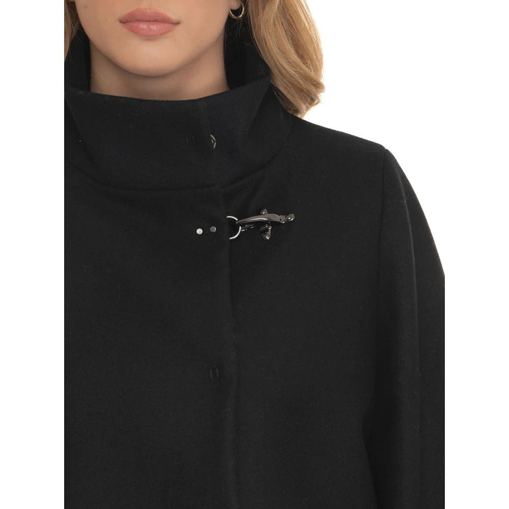 Fay Wollen cape met drukknoopsluiting Black Dames