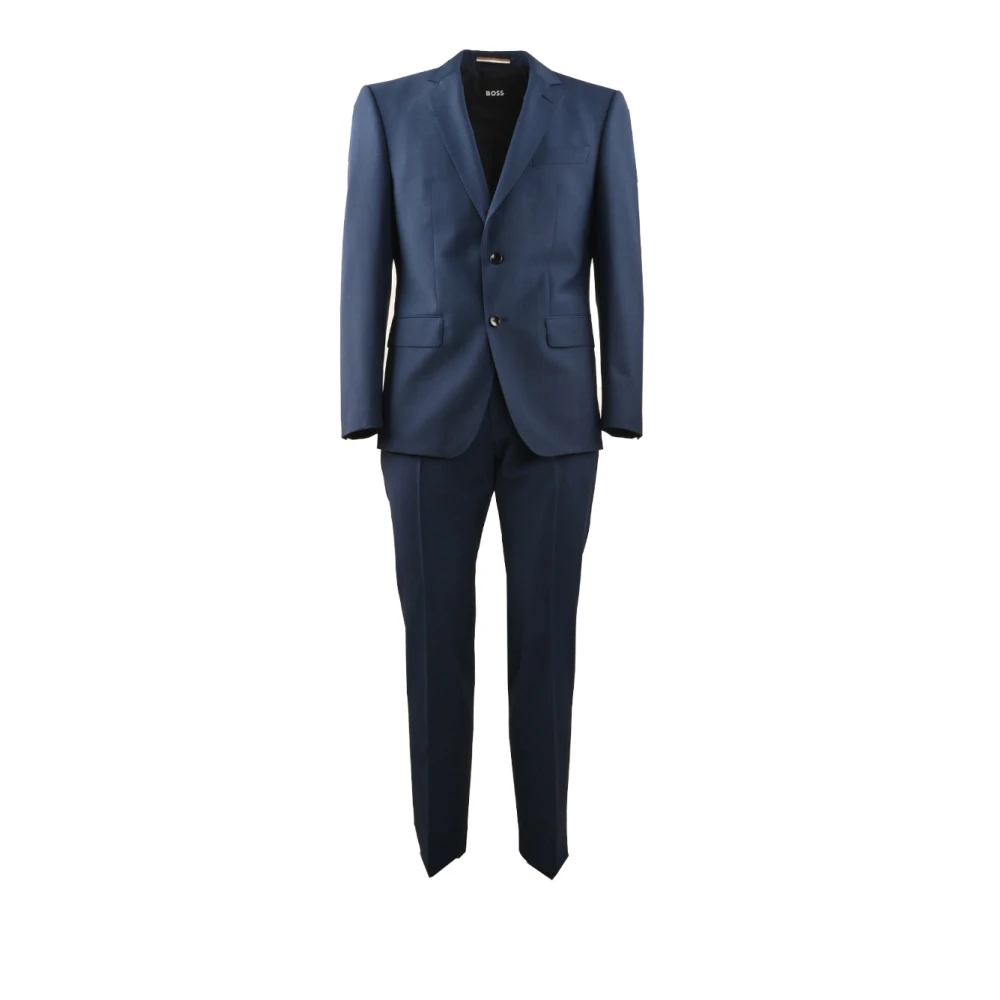 Hugo Blue Single Breasted Suits, Male, Xl, Elegant Wool Blend Monopetto Suit