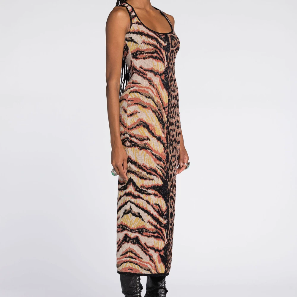 Roberto Cavalli Animal Jacquard Midi Jurk Bodycon Fit Multicolor Dames