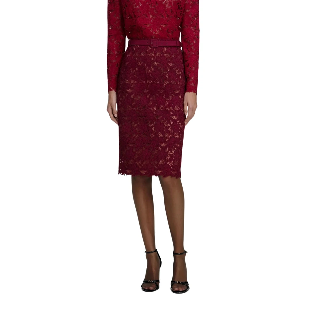 Self Portrait Women's Red Guipure Lace Midi Skirt