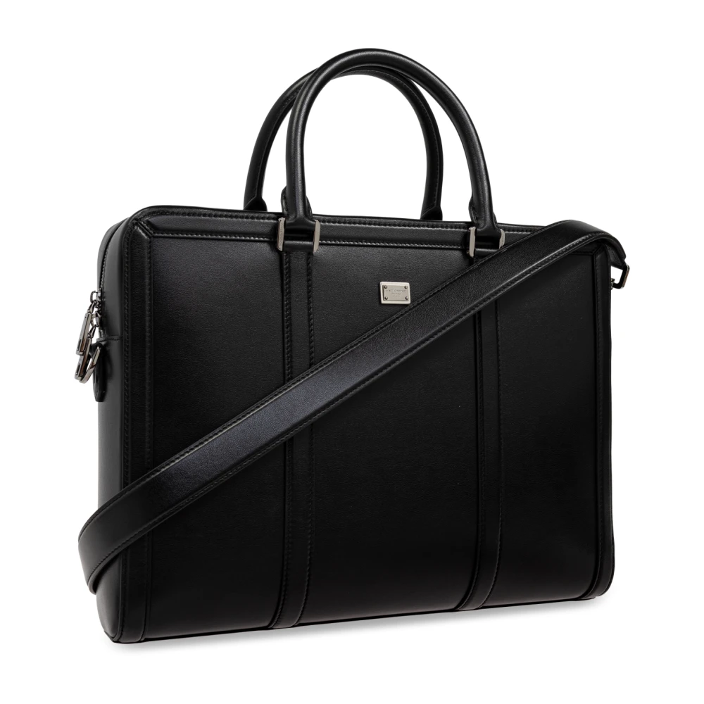 Dolce & Gabbana Leren Aktetas Black Heren