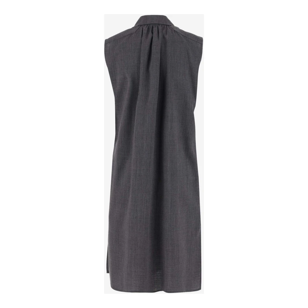 Jil Sander Wollen mouwloze jurk met geplooide plastron Gray Dames