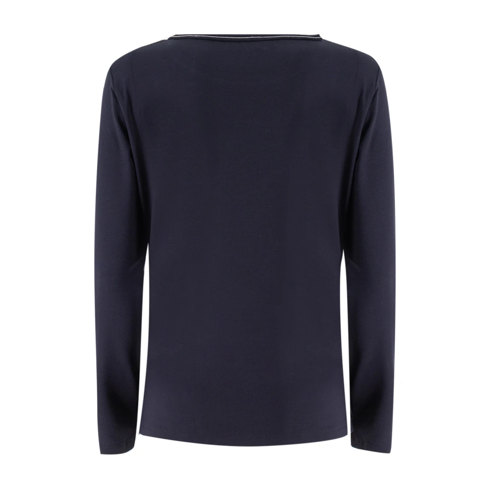 Le Tricot Perugia Lurex Crew Neck Gebreid Shirt Blue Dames