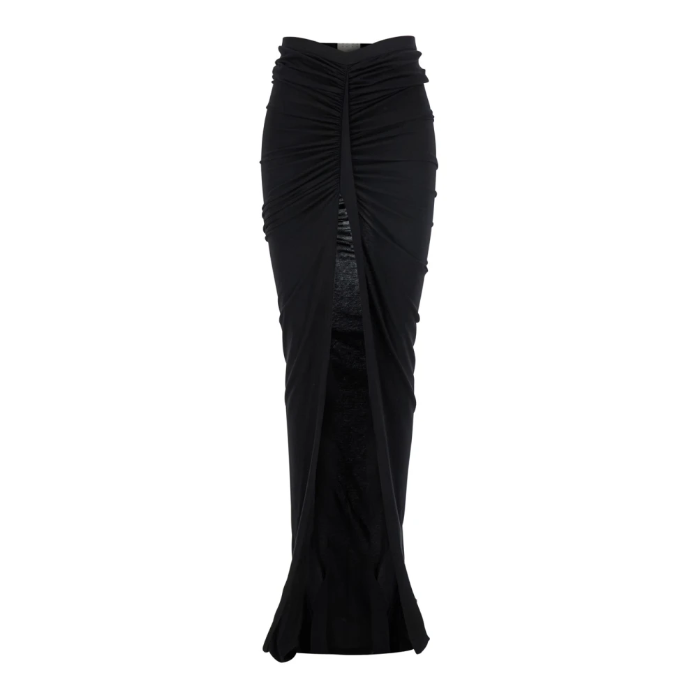 Rick Owens Elegante Zwarte Maxi Rok met Draperieën Black Dames