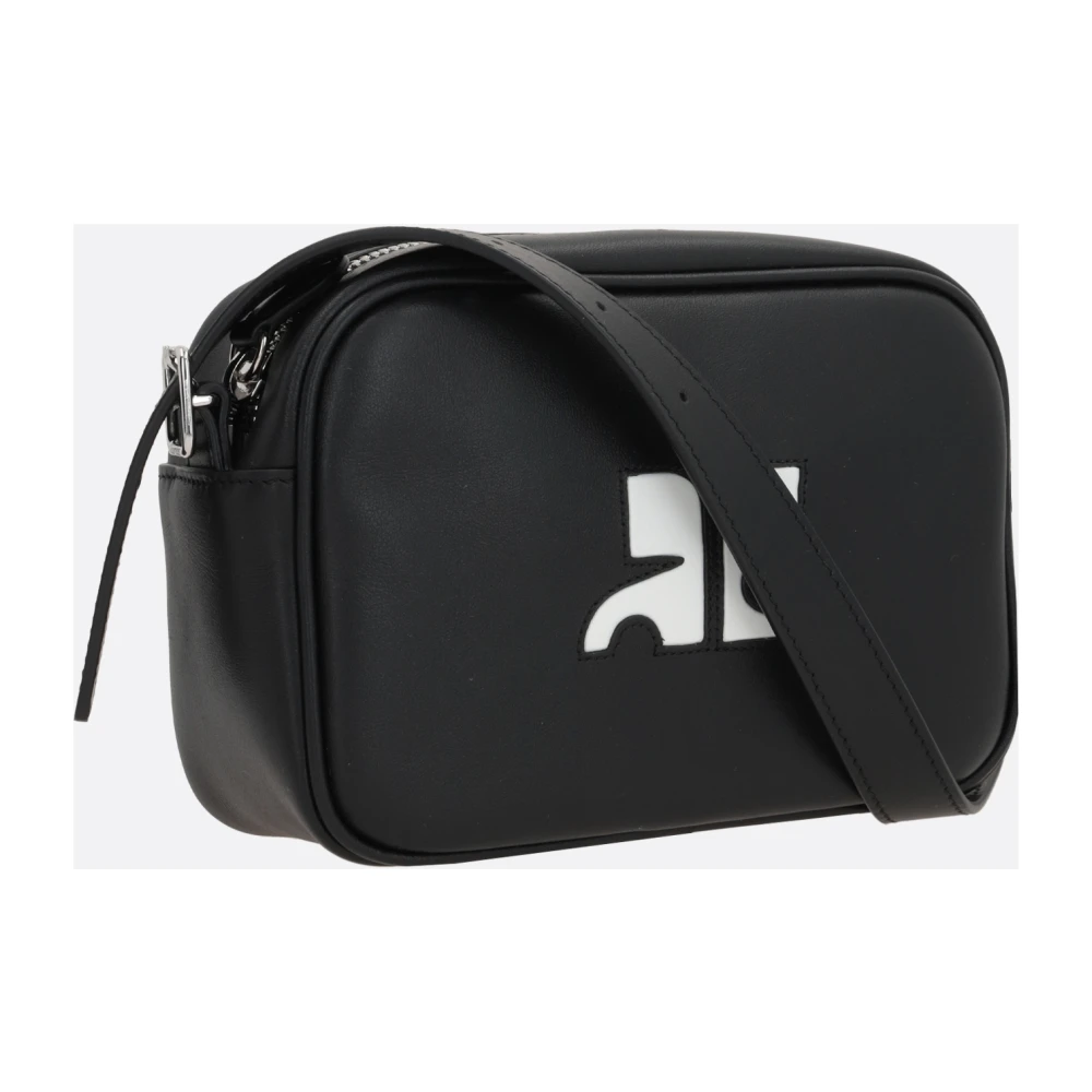 Courrèges Zwarte leren schoudertas met logo Black Dames