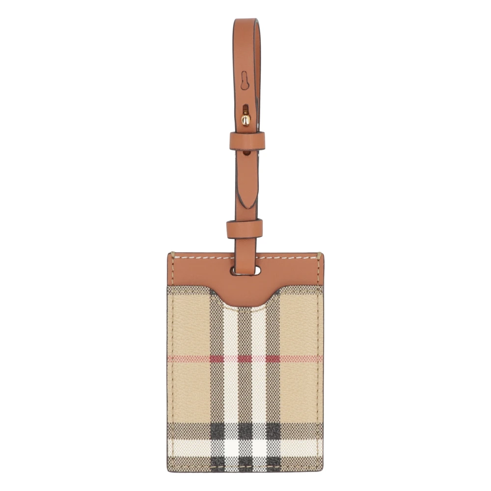Burberry Leren Bagagelabel met Check Motief Brown Dames