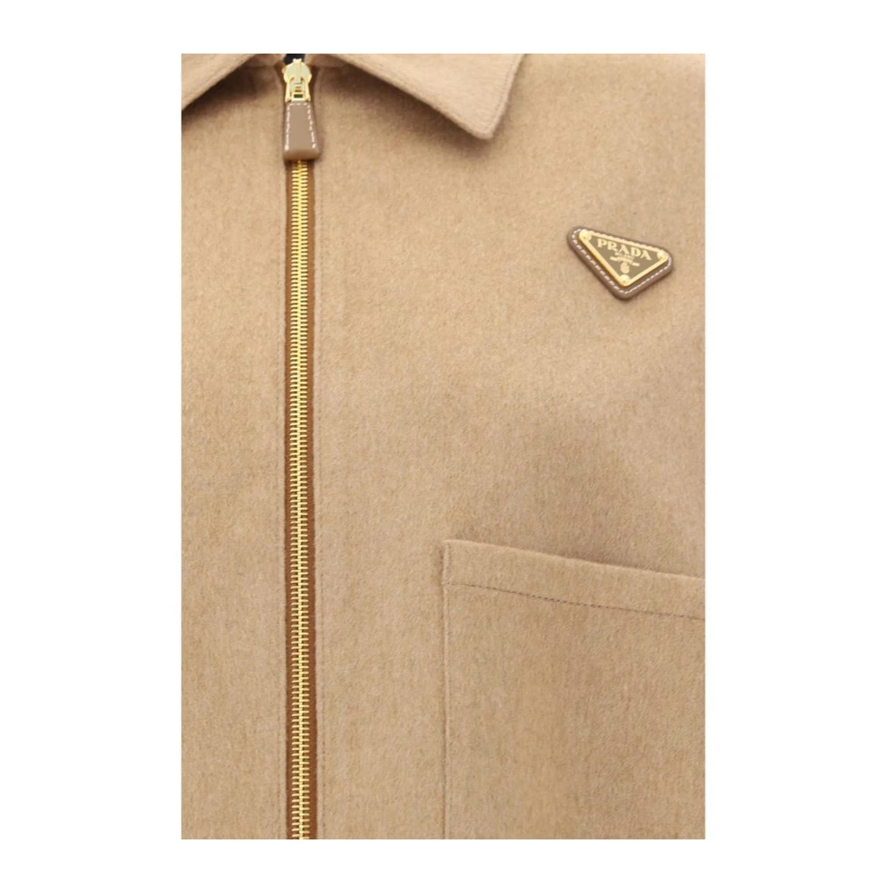 Prada Korte Fleece Jas met Ritssluiting Brown Dames