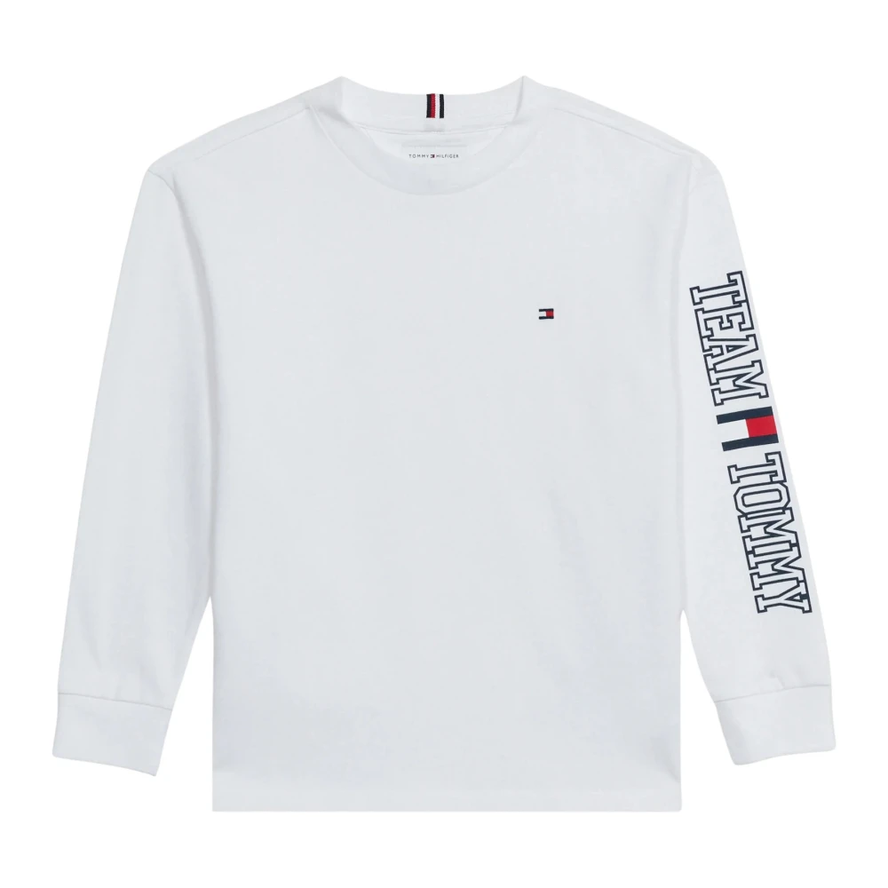 Tommy Hilfiger White Kids Long Sleeve Logo Print Top - Image 2