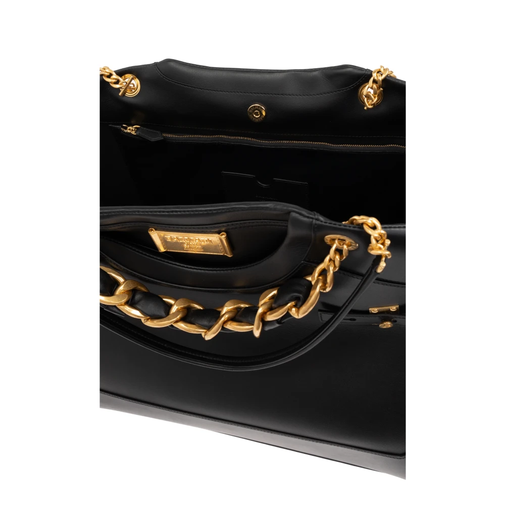 Balmain Leren shopper tas Black Dames