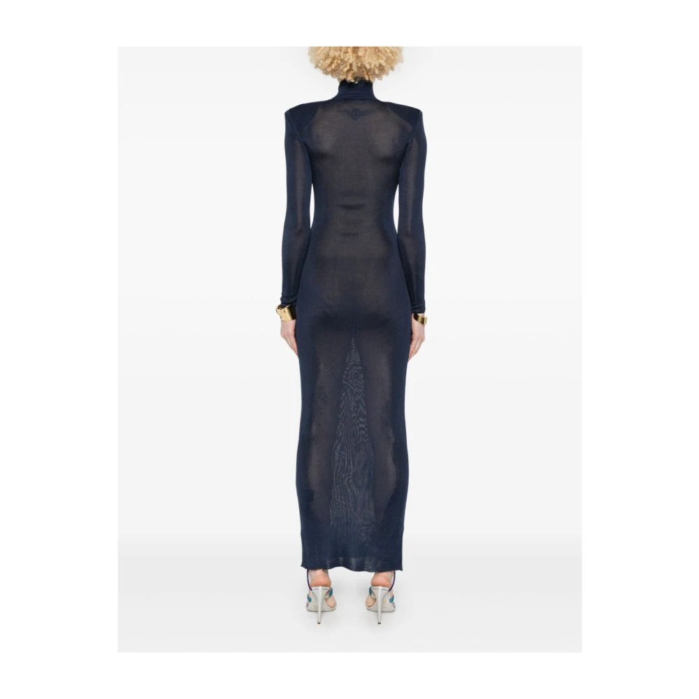 Self Portrait Blauwe Mock Neck Lange Mouw Jurk Blue Dames