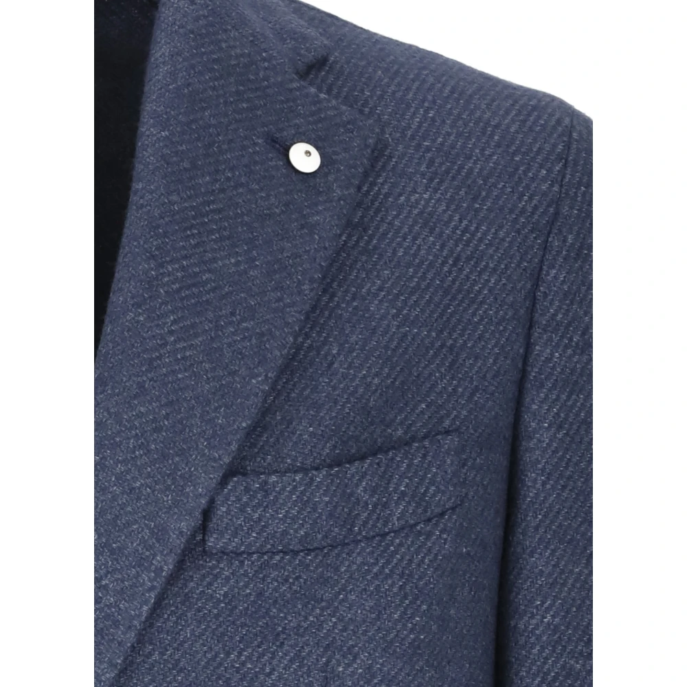 Lubiam Blauwe wollen jas met pieklapel Blue Heren