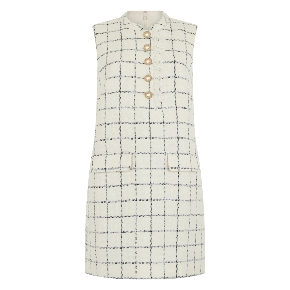 Self Portrait Women's White Short Dresses, M, Sleeveless Mini Dress