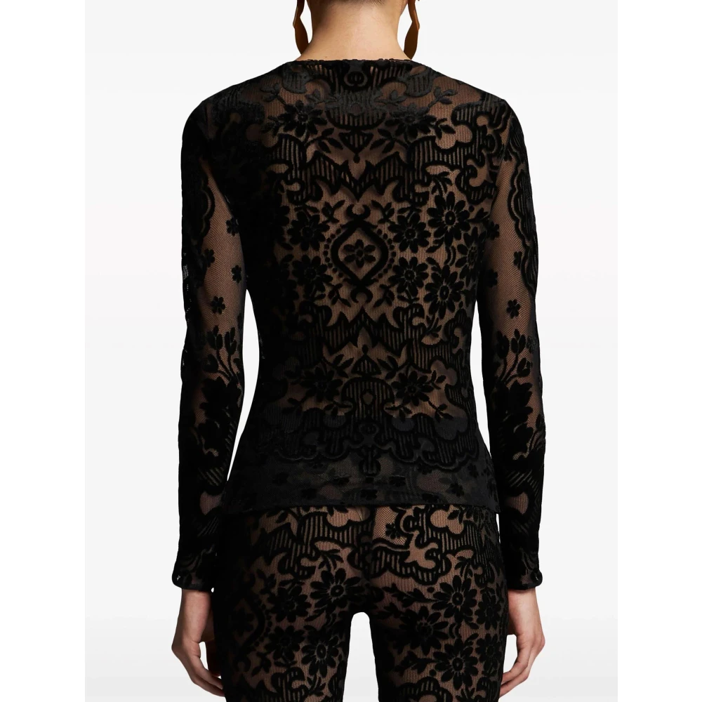 ETRO Zwarte Velvet Jacquard Tule Top Black Dames