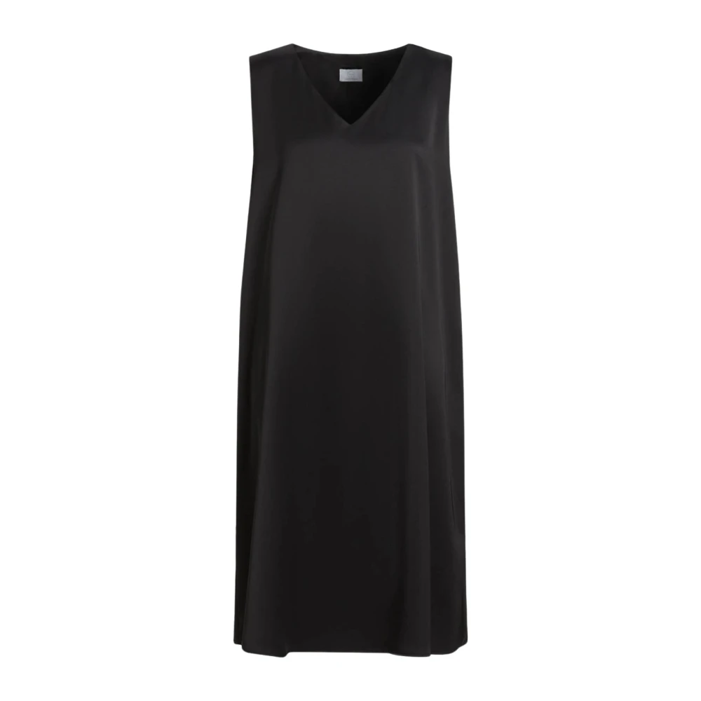 Marina Rinaldi Elegant Satin Midi Klänning med Fickor Black, Dam