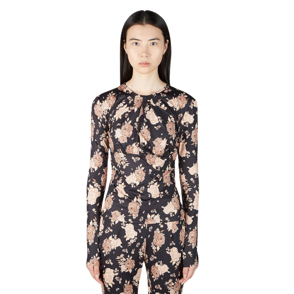 Rokh Women's Black Floral Jersey Top With Avant-Garde Style