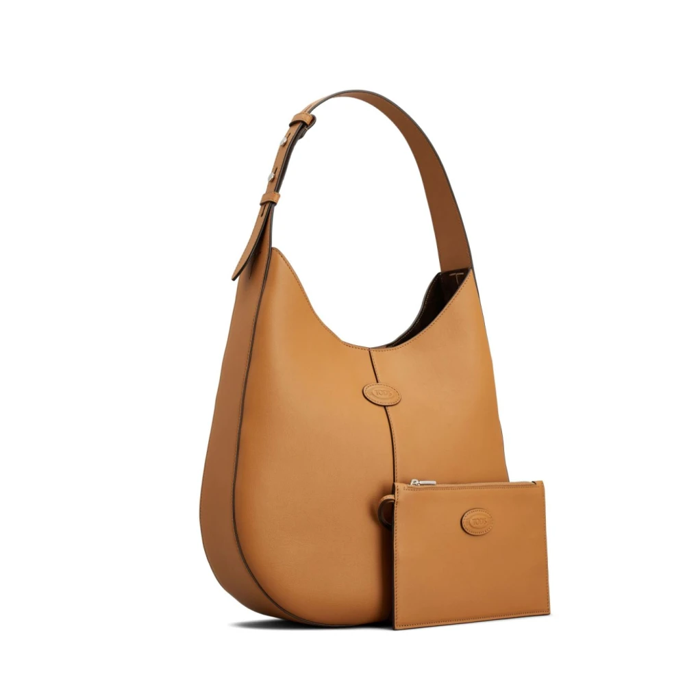 TOD'S Bruin leren schoudertas met logopatch Brown Dames