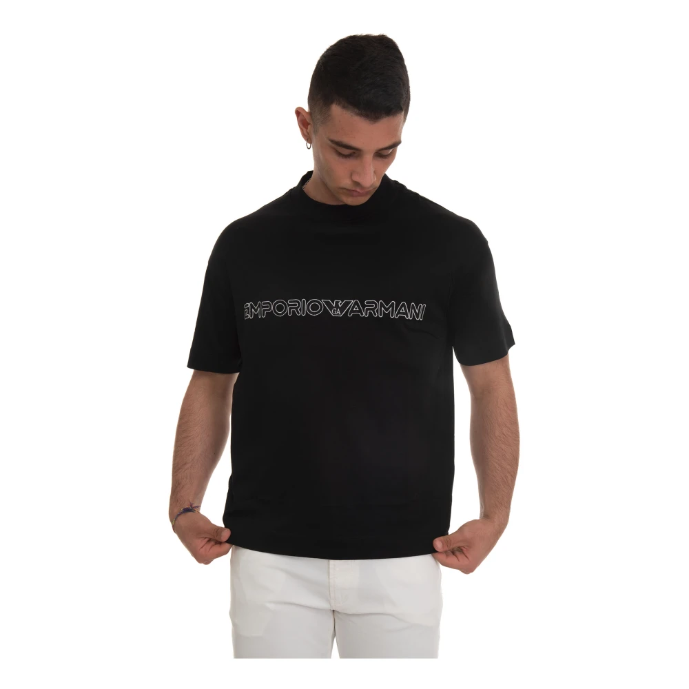 Emporio Armani Svart Logotyp T-shirt för Män Black, Herr