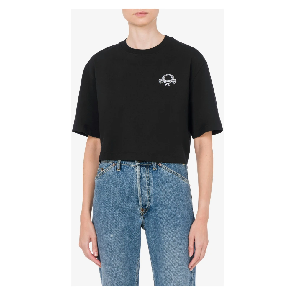 Moschino Zwarte draad geborduurd katoenen T-shirt Black Dames