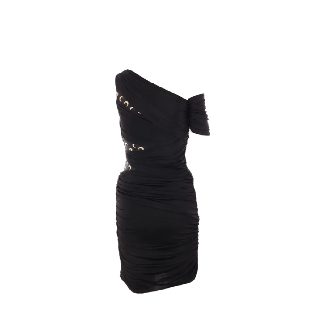 Marine Serre Zwarte gedrapeerde stretchviscose jurk met maanprint Black Dames