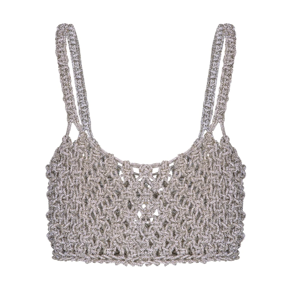 Hibourama Handgeweven Diamanten Top met Edelstenen Gray Dames