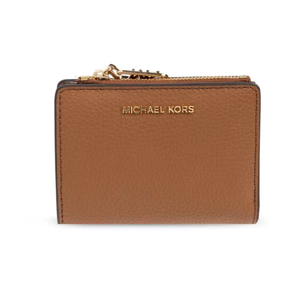 Michael Kors Korrelig Leren Portemonnee met Drukknoopsluiting Brown Dames