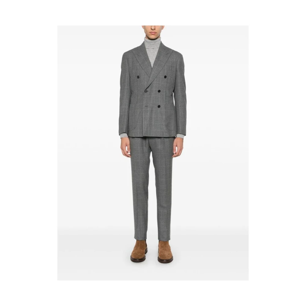 Gabo Napoli Grijze Wolruit Blazer en Broek Gray Heren