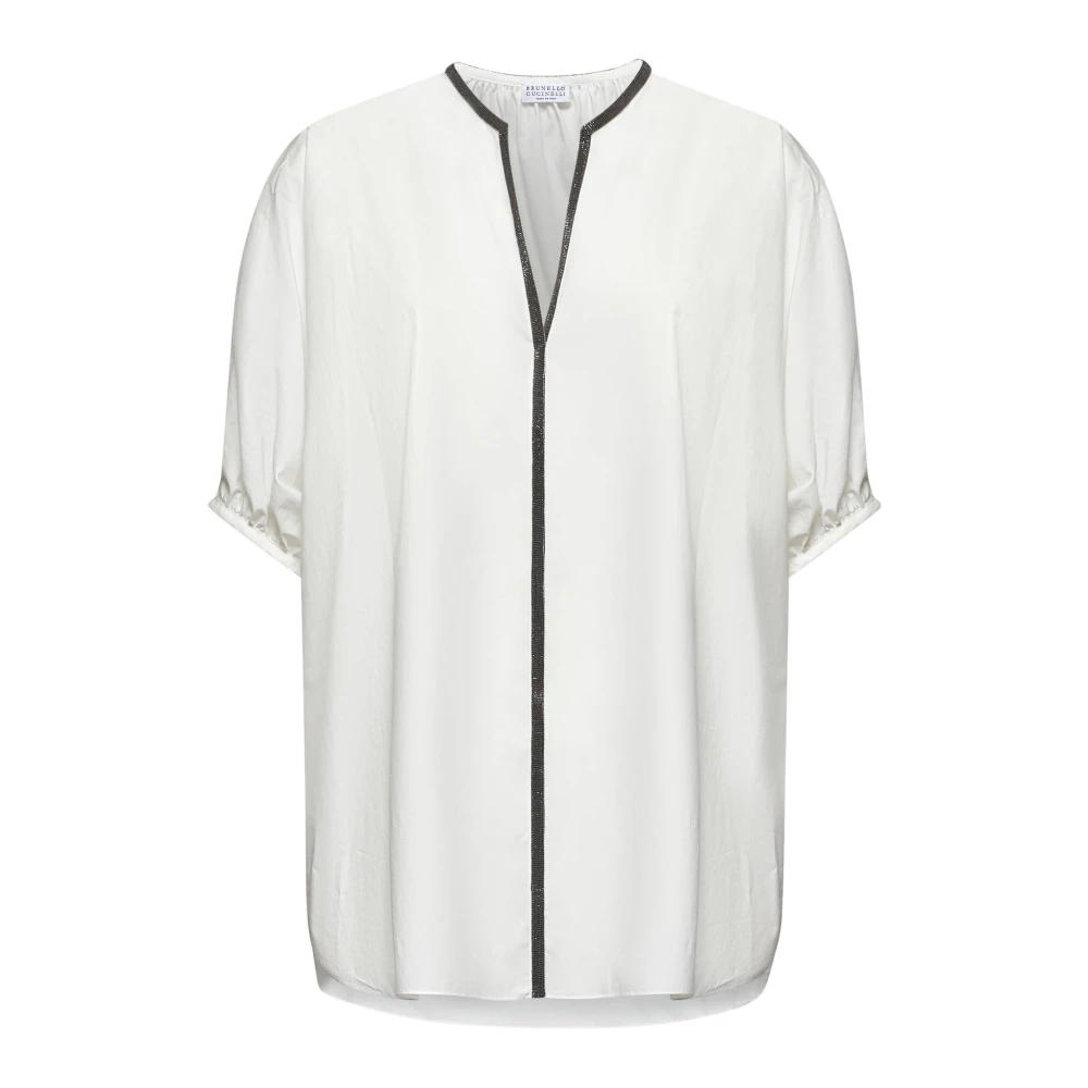 BRUNELLO CUCINELLI Witte Katoenen Tuniek Shirt met Kimono Mouwen Beige Dames