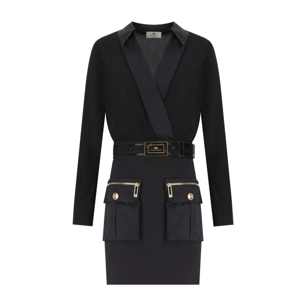 Elisabetta Franchi Zwarte Cargo Jurk met Riem Black Dames