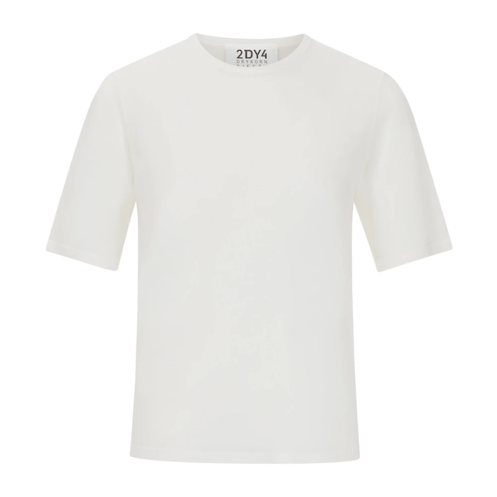 Drykorn Men's White T-Shirts, L, Structured Fine Knit Short Sleeve Jumper