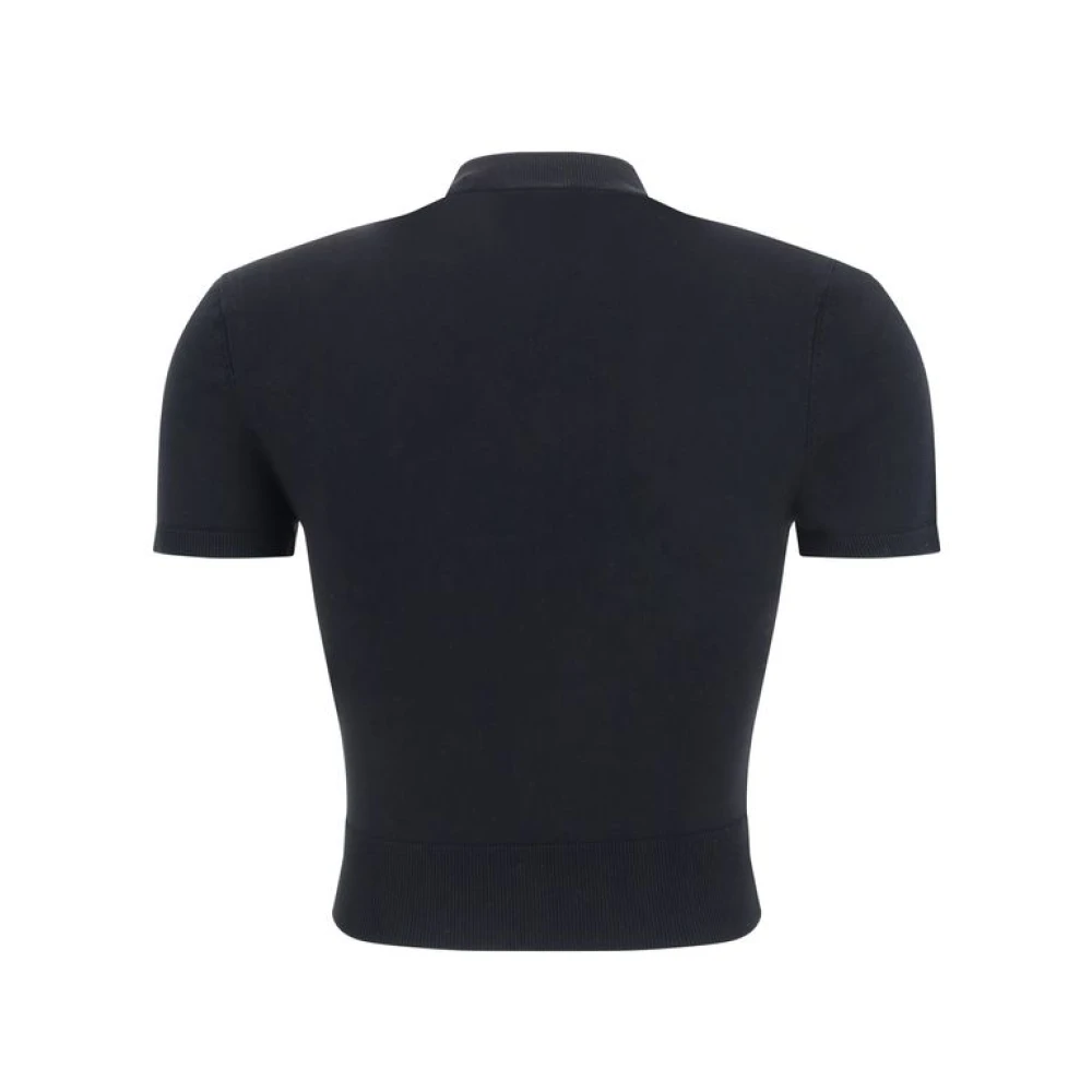 alexander wang Geribbelde korte mouw logo top Black Dames