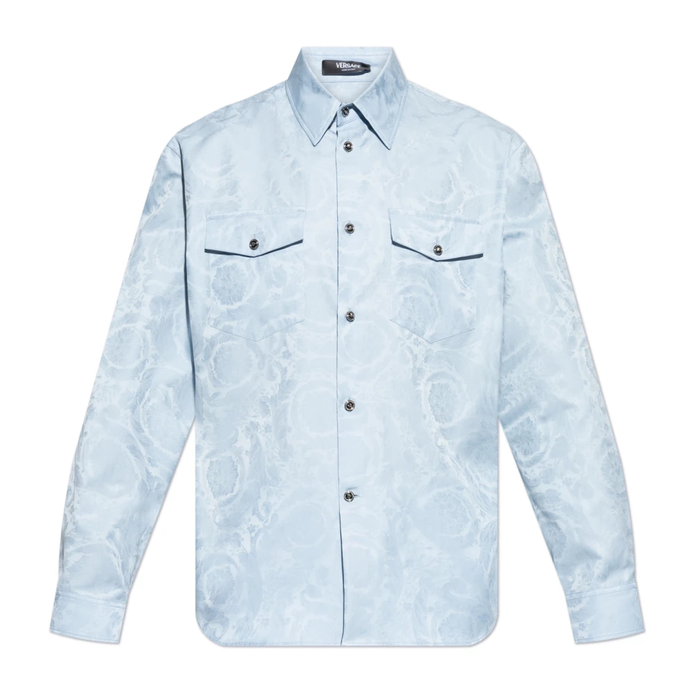 Versace Barocco Patroon Blauw Overhemd Blue Heren