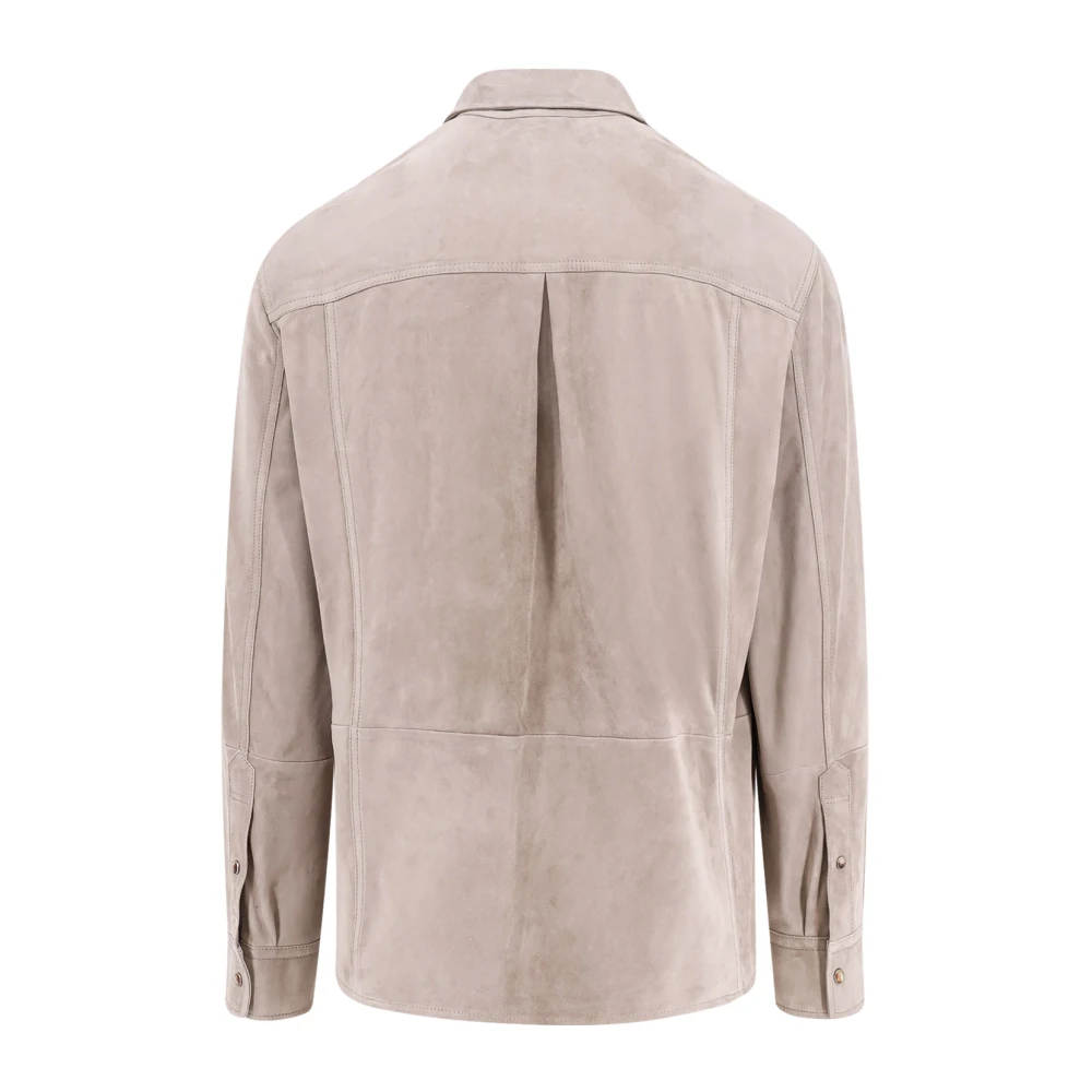 BRUNELLO CUCINELLI Suede Snap Button Shirt Italië Gemaakt Gray Heren