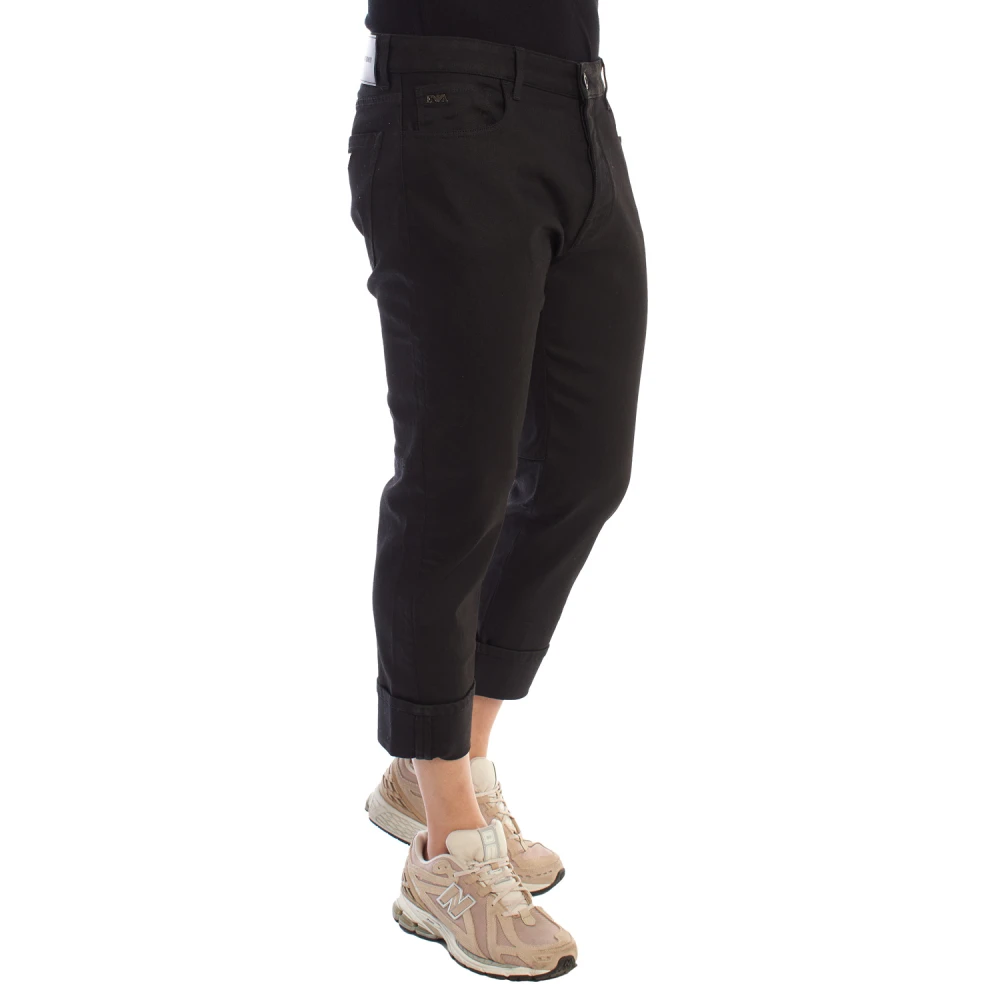 Emporio Armani Denim straight fit broek met omgeslagen zomen Black Heren