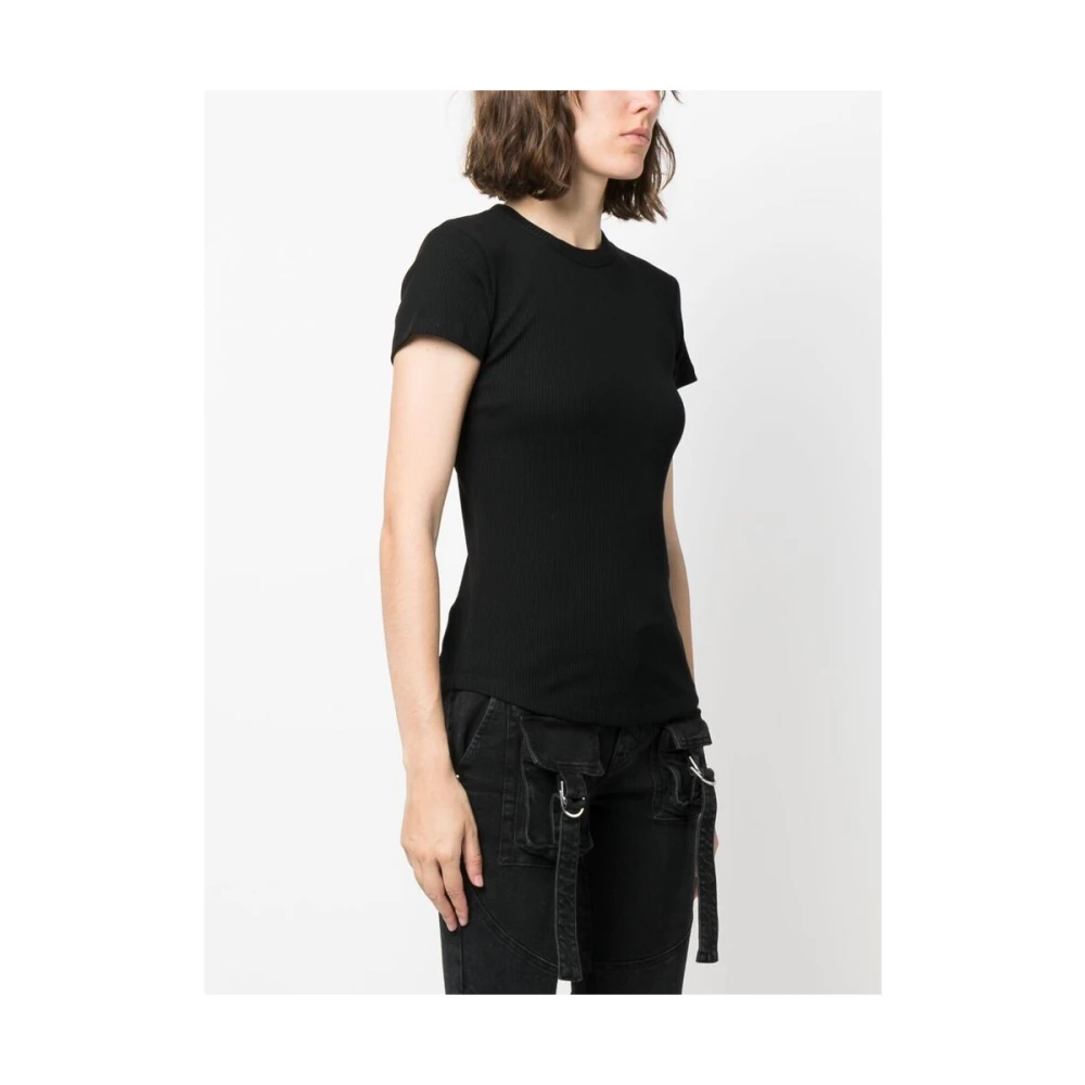 Isabel marant Zwarte Katoenen Geribbelde Logo T-shirt Black Dames