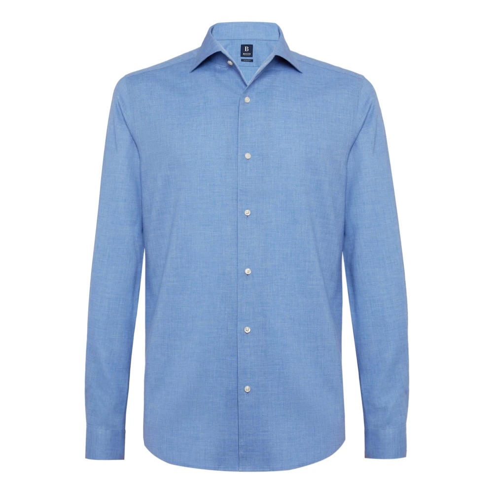 Boggi Milano Regular Fit Katoenen Dobby Overhemd Blue Heren