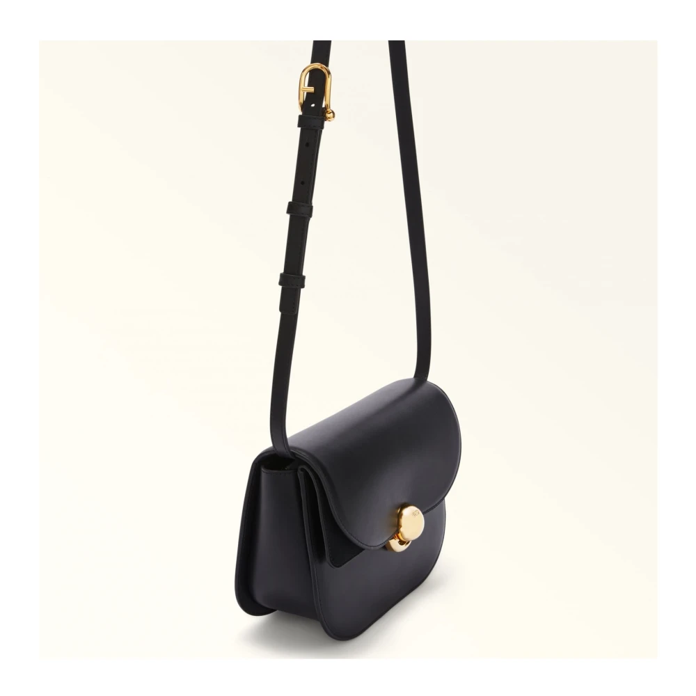 Furla Zwarte leren schoudertas met Boule sluiting Black Dames