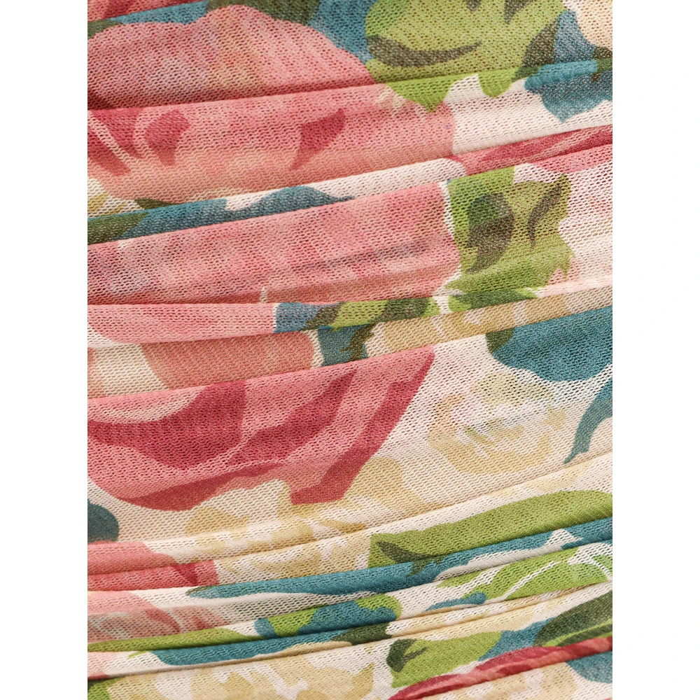 Saint Laurent Jurk met bloemenprint van tule met gedrapeerde one-shoulder Multicolor Dames