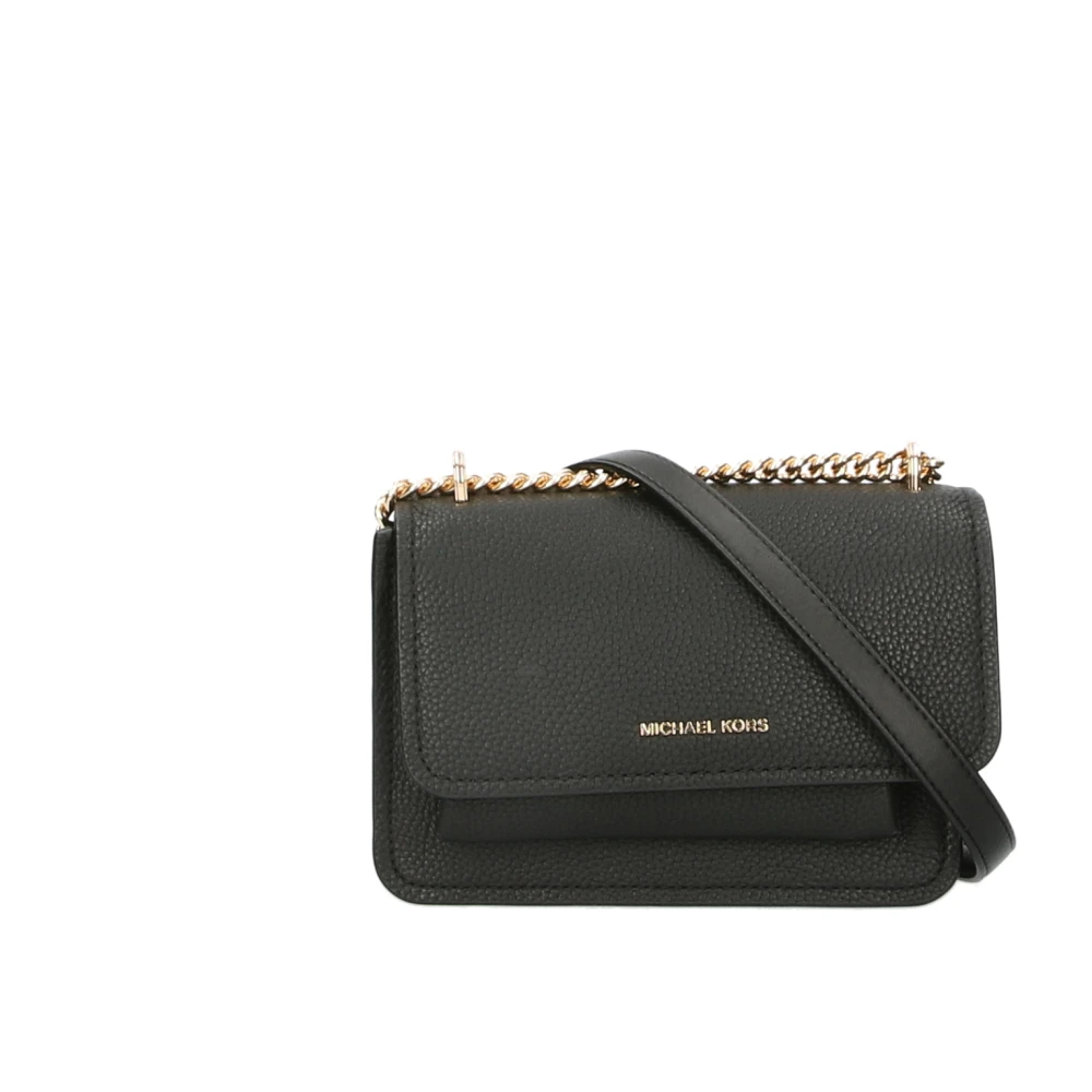 Michael Kors Zwarte leren schoudertas met magneetsluiting Black Dames