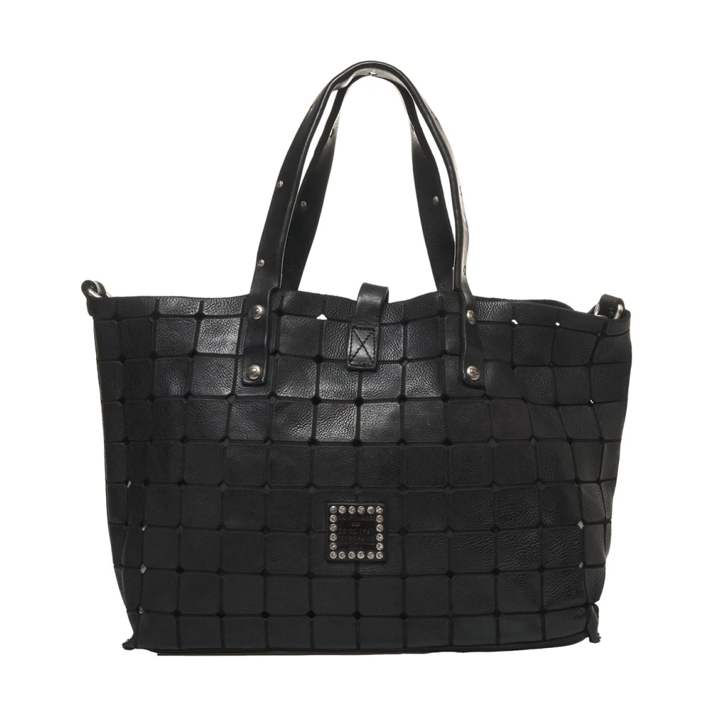 Campomaggi Zwarte Leren Shopper met Stud Details Black Dames