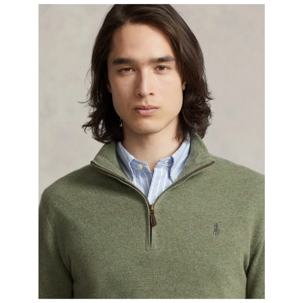 Polo Ralph Lauren Wollen Half-Zip Trui met Geborduurd Logo Green Heren