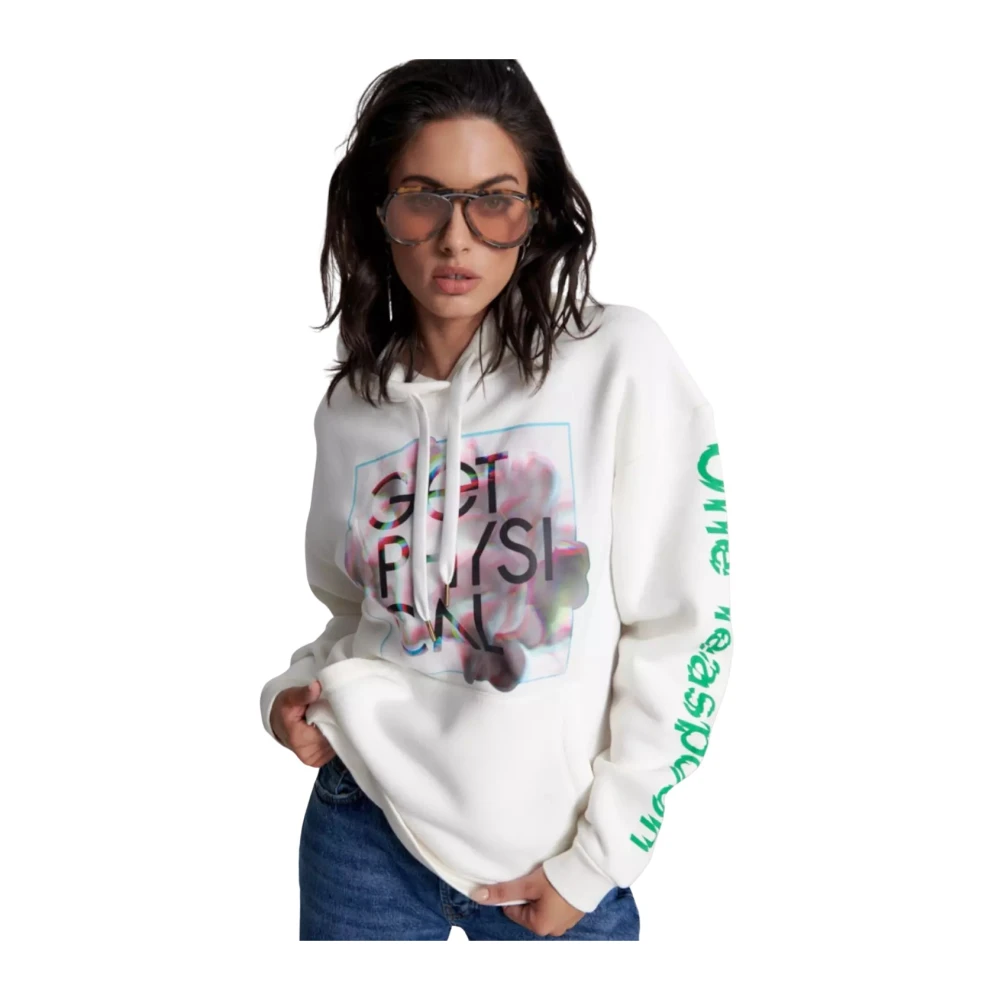 One Teaspoon Vit Hoodie Get Physical Psykedeliskt Tryck White, Dam