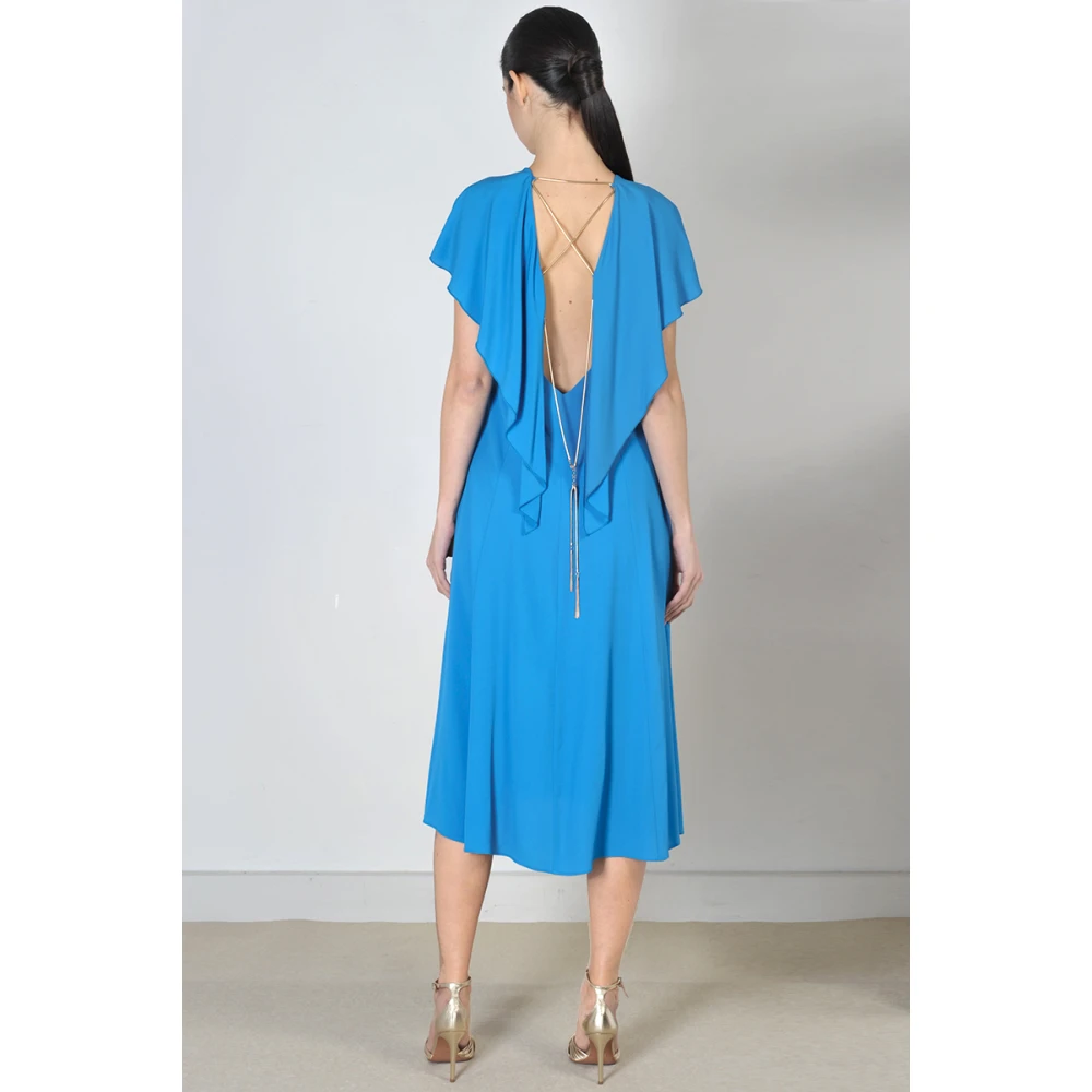 Simona Corsellini Turquoise Zijden Maxi Jurk met Gouden Hanger Blue Dames