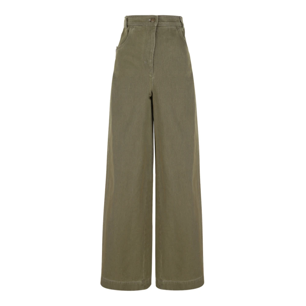 Max Mara Olive Wide-Leg Cotton Trousers - Female - Wide Trousers - Green - Xs - Trousers