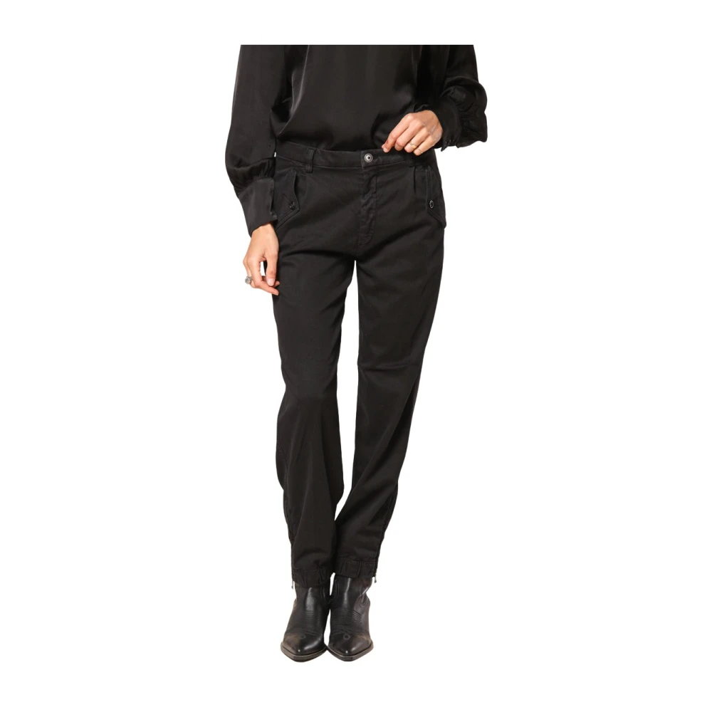 Mason's Curvy Cargo Broek in Stretch Satijn Black Dames