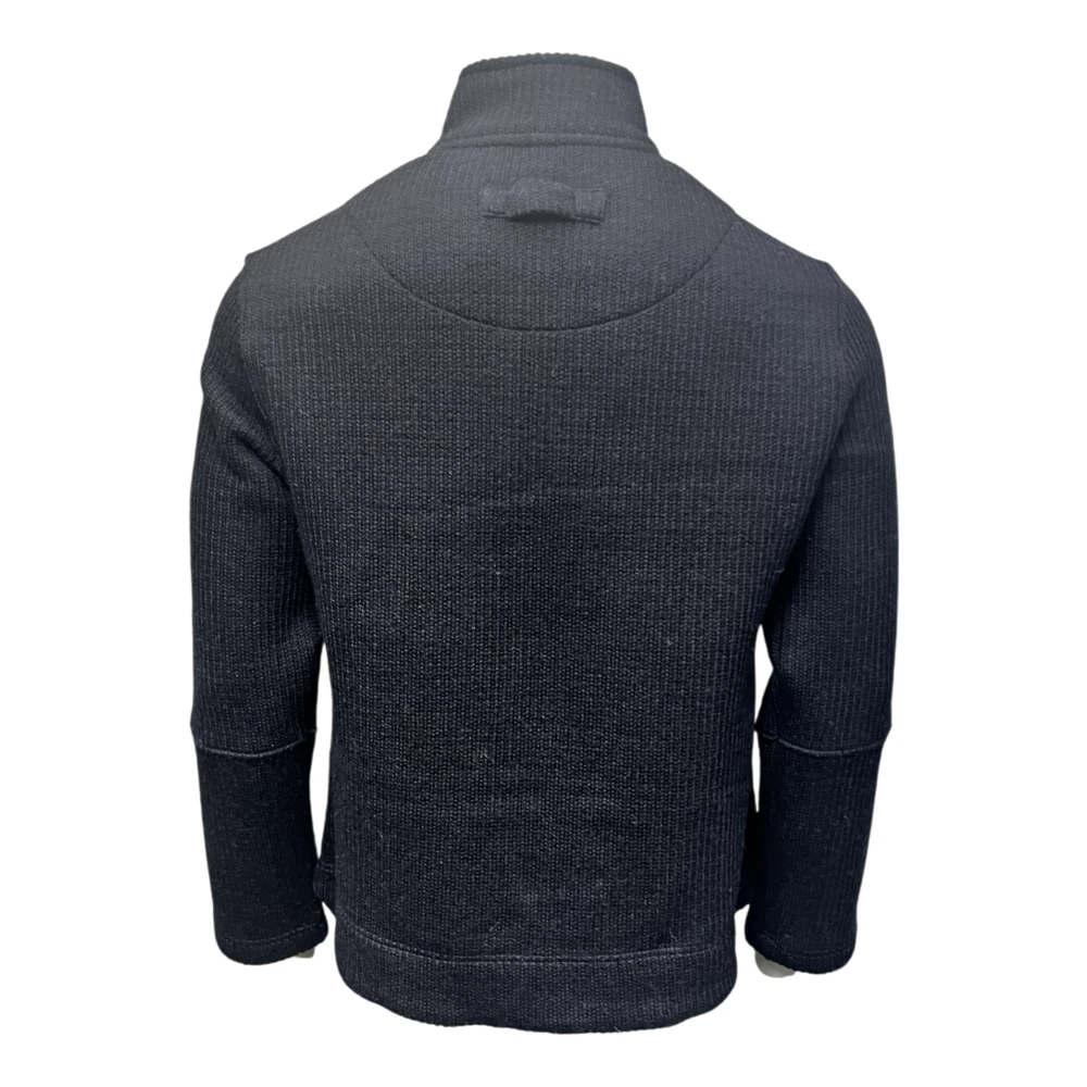 Brixtol Textiles Zwarte Gebreide Jas met 2-Weg Rits Blue Heren