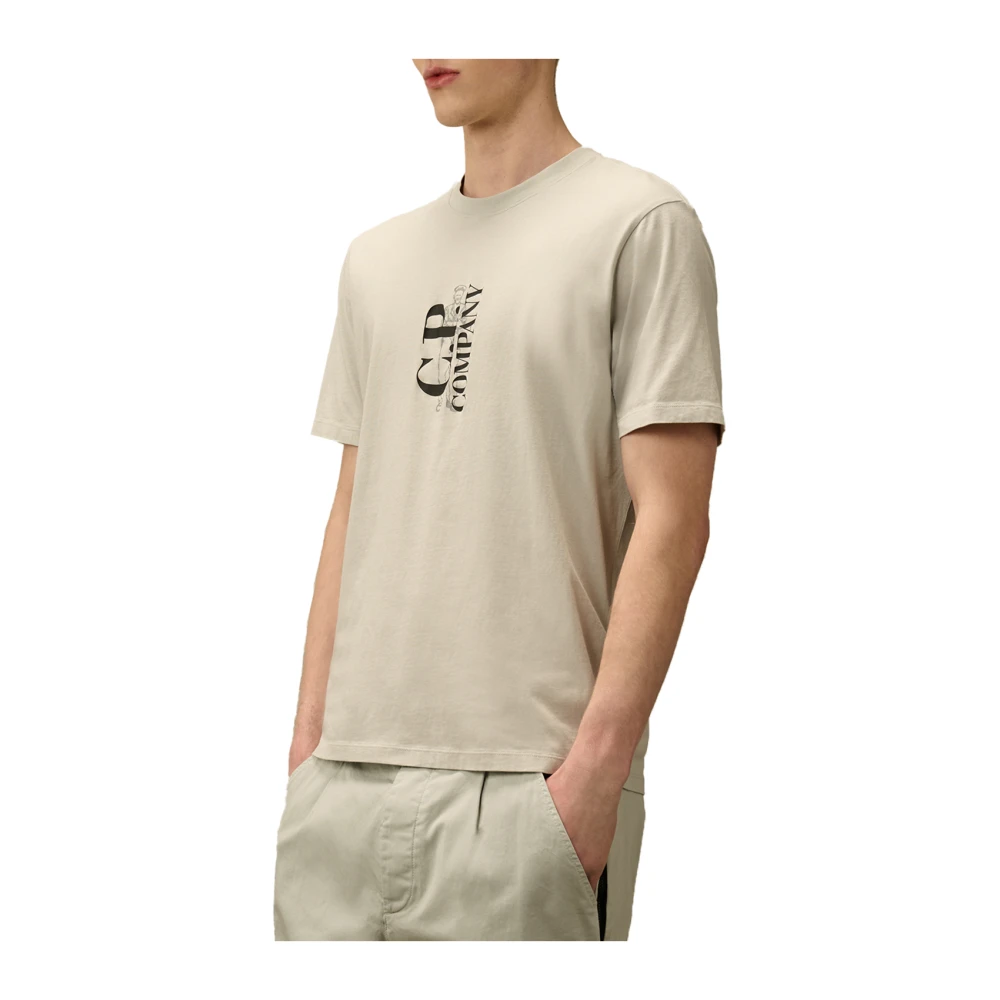 C.P. Company Katoenen Jersey T-shirt met Bedrukt Logo Beige Heren