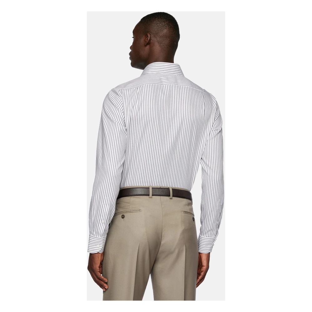 Boggi Milano Gestreept katoenen Dobby overhemd regular fit Brown Heren