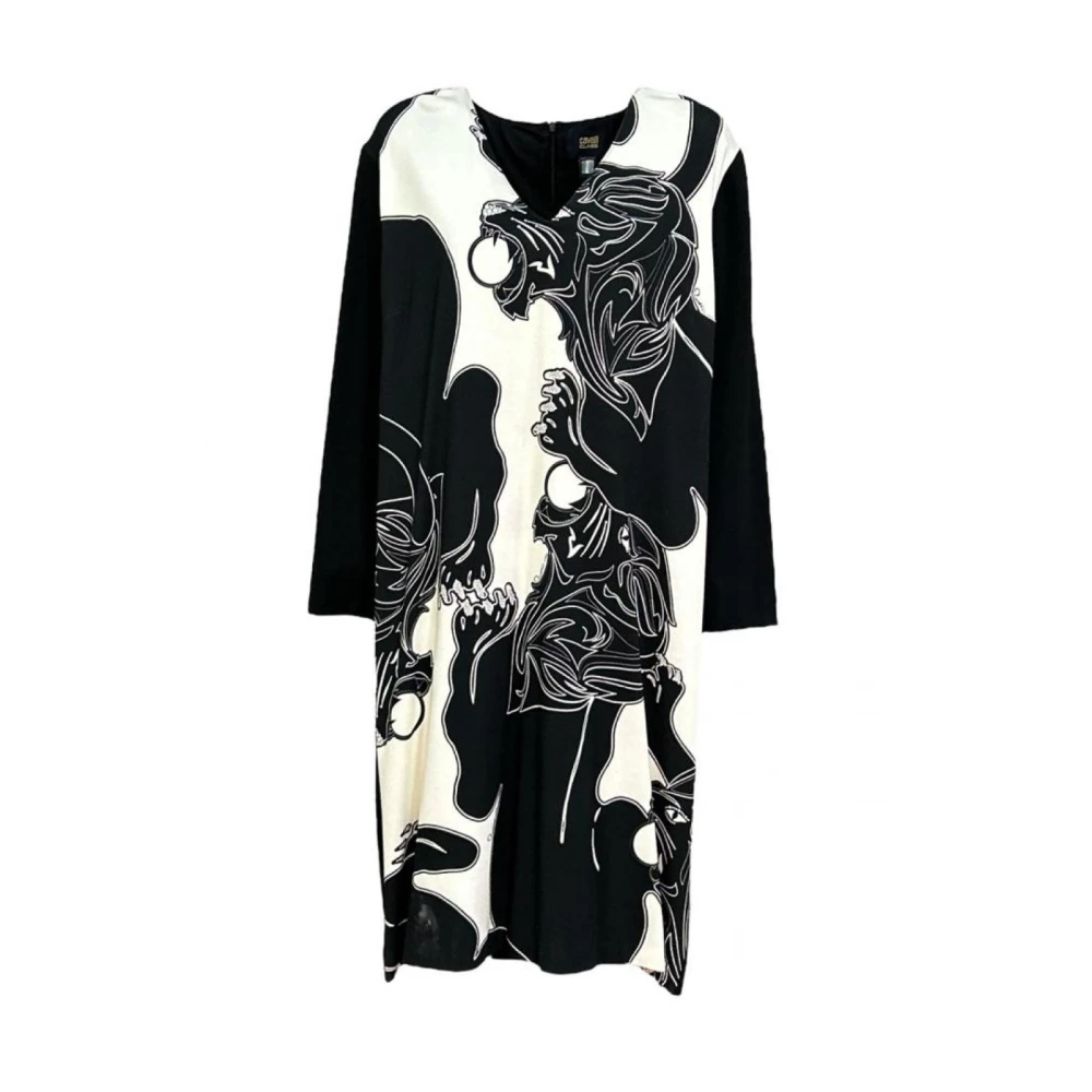 Cavalli Class Polyester Jurk Rechte Lijn V-Hals Black Dames